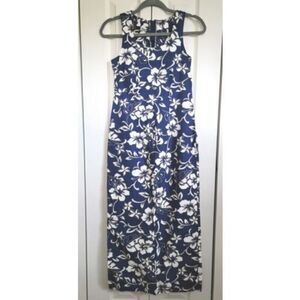 Hilo Hatties Hawaiian Original Maxi Dress 2 Blue Tropical Long Sleeveless Cotton